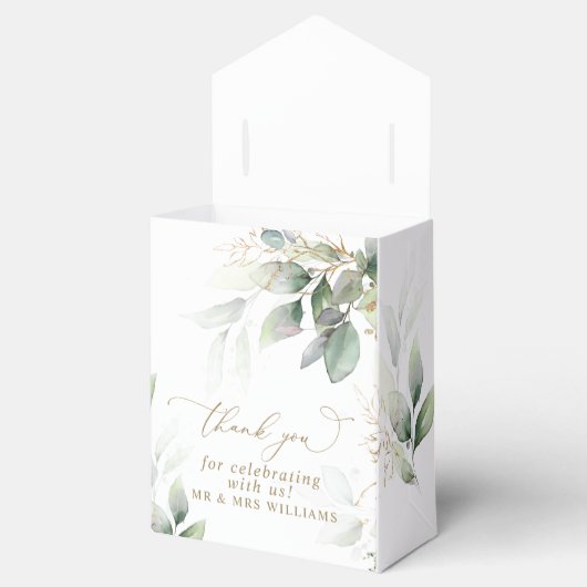 Greenery & Gold Eucalyptus Wedding Bedankdoosjes (Geopend)