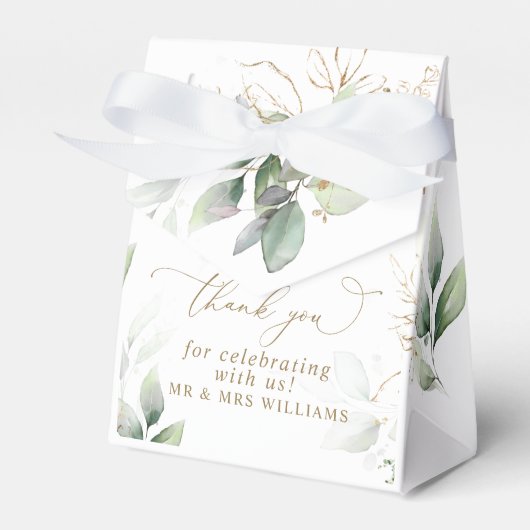 Greenery & Gold Eucalyptus Wedding Bedankdoosjes (Voorkant Zijde)