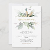 Greenery & Gold Eucalyptus Wedding Kaart (Voorkant)
