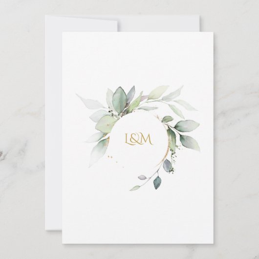 Greenery & Gold Eucalyptus Wedding Kaart (Achterkant)