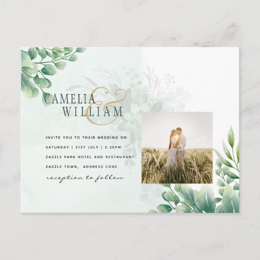 Greenery Gold Eucalyptus WEDDING QR CODE Modern Briefkaart (Voorkant)
