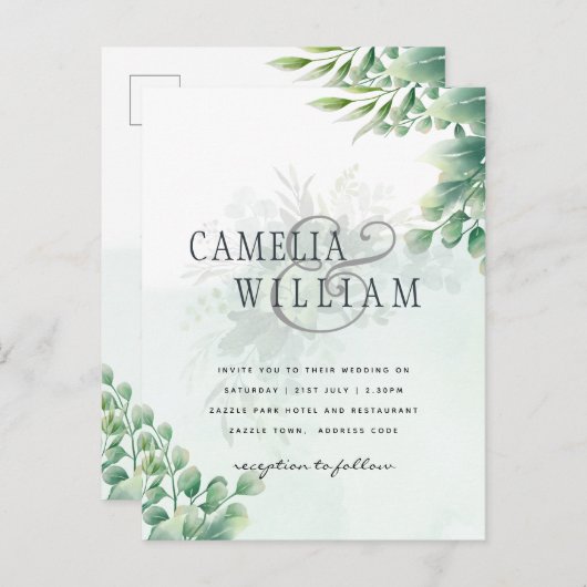 Greenery Gold Eucalyptus WEDDING QR CODE Modern Briefkaart (Voorkant / Achterkant)