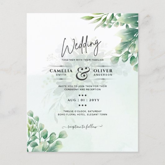 Greenery Gold Eucalyptus WEDDING QR CODE Modern Flyer (Voorkant)