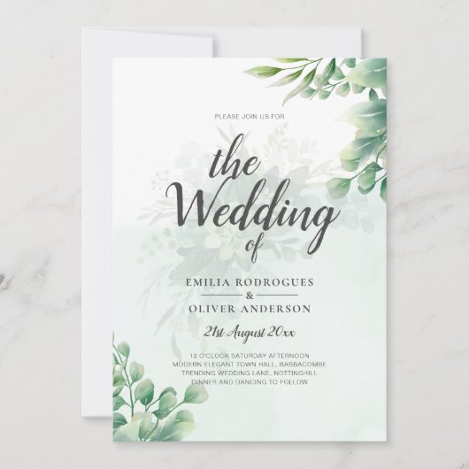 Greenery Gold Eucalyptus WEDDING QR CODE Modern Kaart (Voorkant)