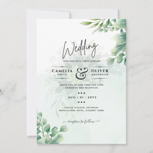 Greenery Gold Eucalyptus WEDDING QR CODE Modern Kaart (Voorkant)
