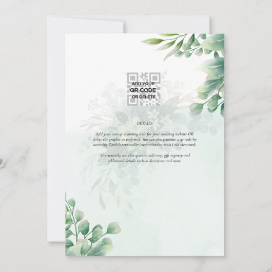 Greenery Gold Eucalyptus WEDDING QR CODE Modern Kaart (Achterkant)