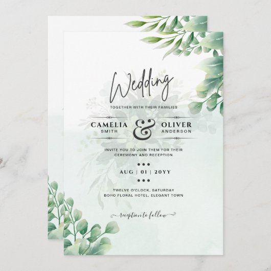 Greenery Gold Eucalyptus WEDDING QR CODE Modern Kaart (Voorkant / Achterkant)