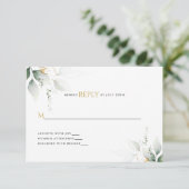 Greenery & Gold Eucalyptus Wedding RSVP Kaartje (Staand voorkant)