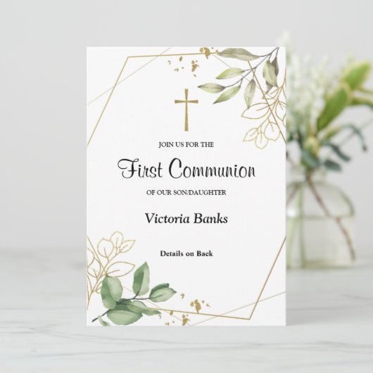 Greenery Gold First Communitation Kaart (Staand voorkant)