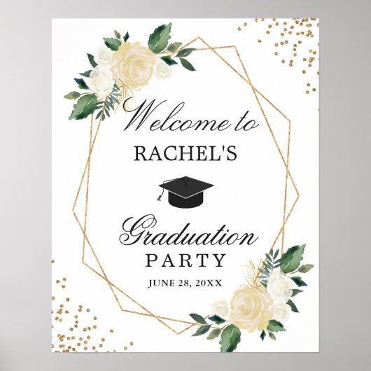 Greenery Gold Floral Gradual Party Welkom Poster (Voorkant)