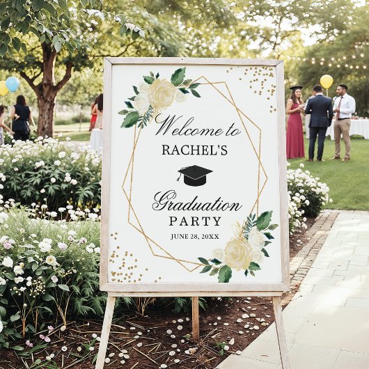 Greenery Gold Floral Gradual Party Welkom Poster