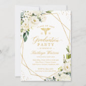 Greenery Gold Floral Medical Logo Afstuderen Kaart (Voorkant)