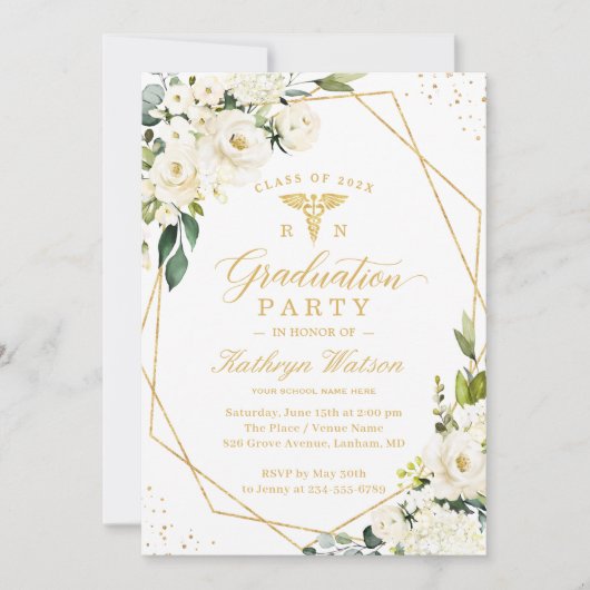 Greenery Gold Floral Medical Logo Afstuderen Kaart (Voorkant)