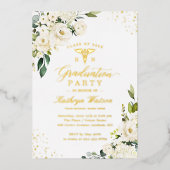Greenery Gold Floral Nursing School Afstuderen Folie Uitnodiging (Voorkant)