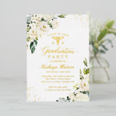 Greenery Gold Floral Nursing School Afstuderen Folie Uitnodiging (Staand Voorkant)