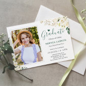 Greenery Gold Floral Photo Afstuderen Celebration Kaart