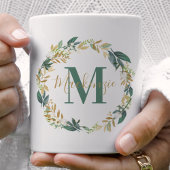 Greenery Gold Floral WreatCustom Monogram Koffiemok