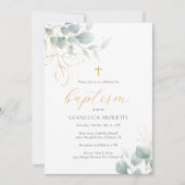 Greenery Gold Foil Baptism Invitation met foto Kaart (Voorkant)