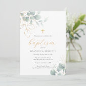 Greenery Gold Foil Baptism Invitation met foto Kaart (Staand voorkant)