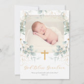 Greenery Gold Foil Baptism Invitation met foto Kaart (Achterkant)