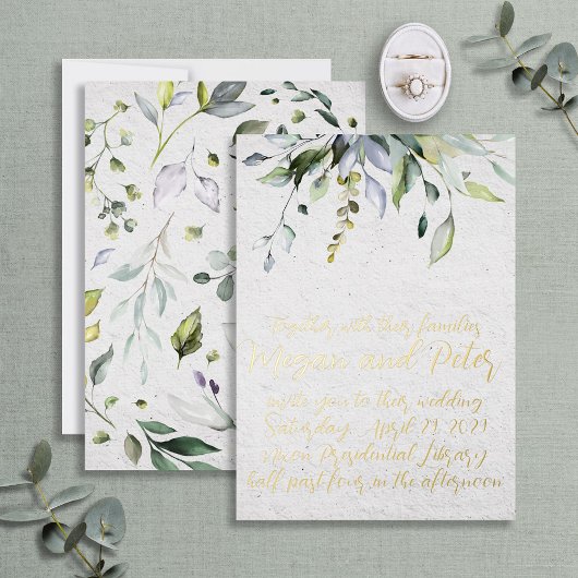 Greenery Gold Foil Calligrafie Fine Art Style Folie Uitnodiging