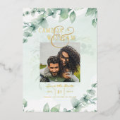 Greenery Gold Foil FOTO QR CODE Wedding Save Date Folie Uitnodiging (Voorkant)