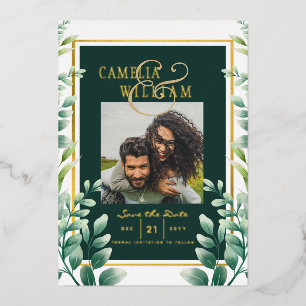 Greenery Gold Foil FOTO QR CODE Wedding Save Date Folie Uitnodiging