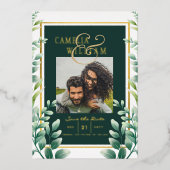 Greenery Gold Foil FOTO QR CODE Wedding Save Date Folie Uitnodiging (Voorkant)