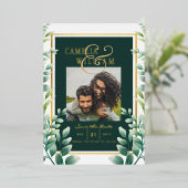 Greenery Gold Foil FOTO QR CODE Wedding Save Date Folie Uitnodiging (Staand Voorkant)