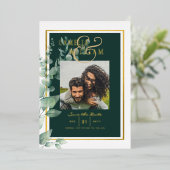 Greenery Gold Foil FOTO QR CODE Wedding Save Date Folie Uitnodiging (Staand Voorkant)