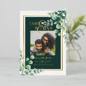 Greenery Gold Foil FOTO QR CODE Wedding Save Date Folie Uitnodiging (Staand Voorkant)