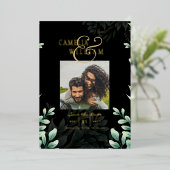 Greenery Gold Foil FOTO QR CODE Wedding Save Date Folie Uitnodiging (Staand Voorkant)