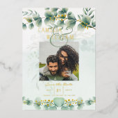 Greenery Gold Foil FOTO QR CODE Wedding Save Date Folie Uitnodiging (Voorkant)