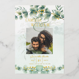 Greenery Gold Foil FOTO QR CODE Wedding Save Date Folie Uitnodiging