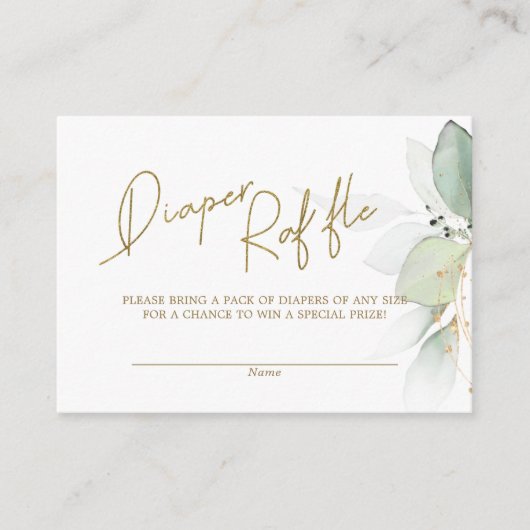 Greenery Gold Foliage Diaper Raffle Enclosure Kaar Informatiekaartje (Voorkant)