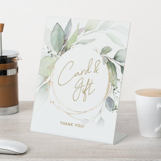 Greenery Gold Foliage Eucalyptus Card & Gift Table Reclamebord Met Voetstuk (Insitu)