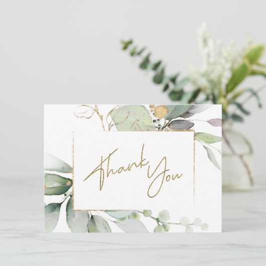 Greenery Gold Foliage Eucalyptus Hartelijk dank Bedankkaart (Staand voorkant)