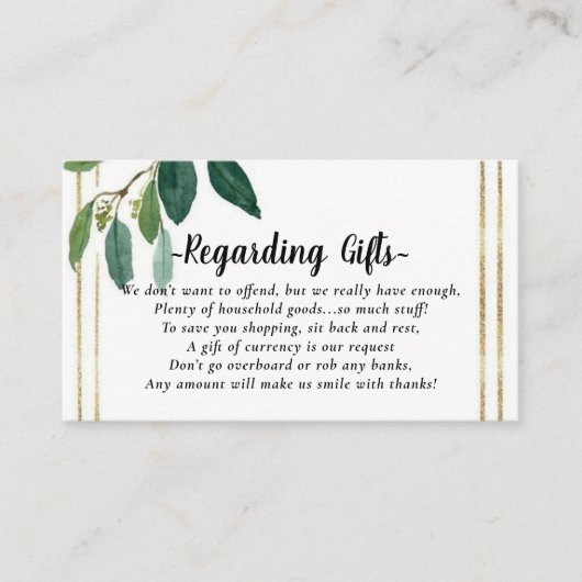 Greenery Gold Foliage Honeymoon Wishing Fund Kaart (Voorkant)