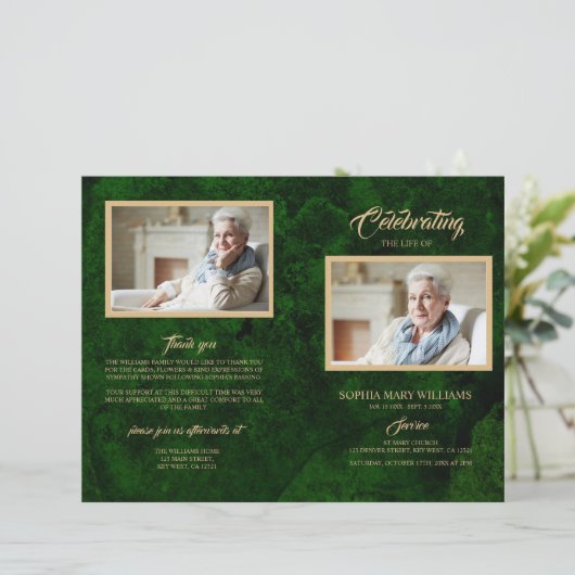 Greenery & Gold Funeral Program | Dienstenvolgorde (Staand voorkant)