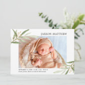 Greenery Gold gender-neutrale geboorteaankondiging (Staand voorkant)