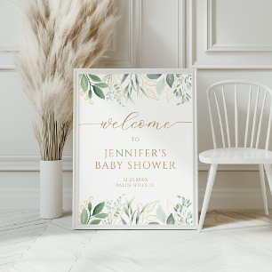 Greenery Gold Genderneutraal Baby shower Welkom Poster