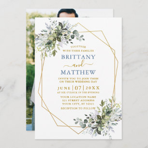 Greenery Gold Geo Lijst Dusty Blue Photo Wedding Kaart