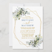 Greenery Gold Geo Lijst Dusty Blue Wedding Kaart (Voorkant)