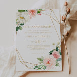 Greenery & Gold Geometric 50th Wedding Jubileum Kaart<br><div class="desc">Deze groene en gouden geometrische 50ste trouwdag-uitnodiging is perfect voor een eenvoudige trouwdag. Het ontwerp is voorzien van mooie witte,  roze en bloze handbeschilderde rozen en een aanraking van groen,  die gouden geometrische lijsten aanpast,  die artistieke schoonheid inspireren.</div>