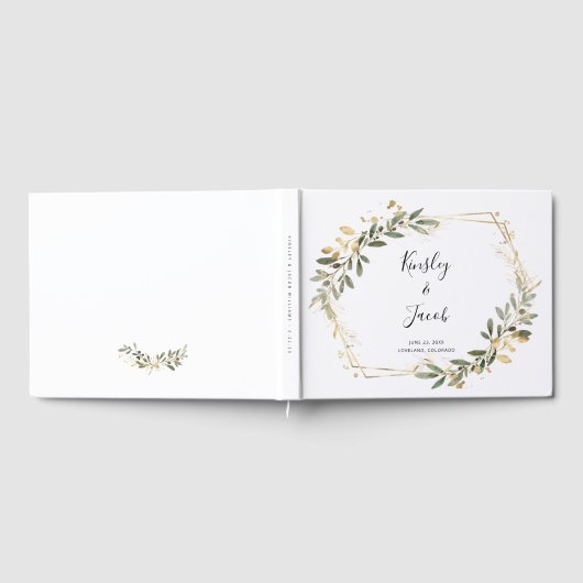 Greenery & Gold Geometric Boho Wedding Guest Book Gastenboek (Volledig)