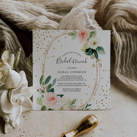 Greenery & Gold Geometric Elegant Bridal Brunch Kaart