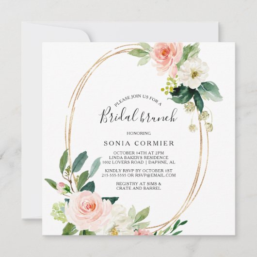 Greenery & Gold Geometric Elegant Bridal Brunch Kaart (Voorkant)