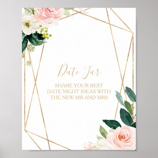 Greenery & Gold Geometric Elegant Date Jar Sign Poster (Voorkant)
