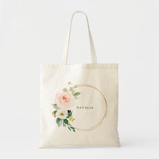Greenery & Gold Geometric Elegant Floral Canvas ta Tote Bag (Voorkant)