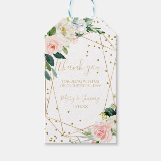 Greenery & Gold Geometric Elegant Floral Hartelijk Cadeaulabel (Voorkant)